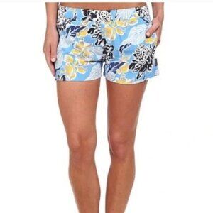 PATAGONIA BARELY BAGGIES BLUE AND YELLOW FLORAL SHORTS WOMEN'S MEDIUM